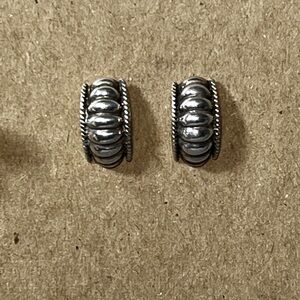 Vintage Sterling Silver Shell Huggie Hoops Earrings